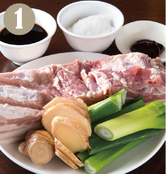 材料は豚バラブロック肉の大きさに応じて加減して